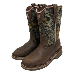 Browning Camo Western Cowgirl Leather Boots Waterproof Vibram Size 6 EUC
